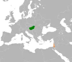 Map indicating locations of Hungary and Israel