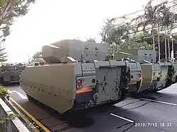 Rear view of production Hunter AFV at Singapore's National Day Parade rehearsal 2019
