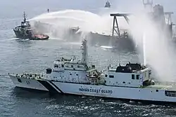 ICGS Sujay during the New Diamond fire suppression mission.