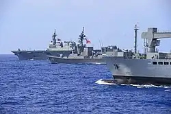 Shakti, Fuyuzuki and Ise during Malabar 2018.