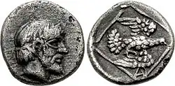Coin of Archeptolis. Diademed head and eagle. Circa 459 BC