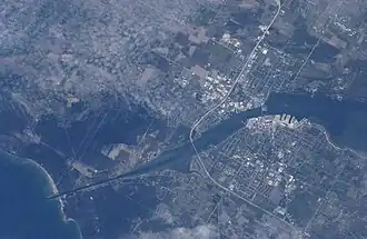 The canal (lower left) on May 16, 2005, taken from the International Space Station