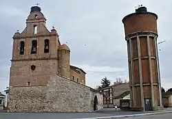 Church and water deposit in Remondo, Segovia, Spain.