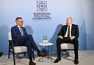 Stubb with Azerbaijani President Ilham Aliyev in 2024