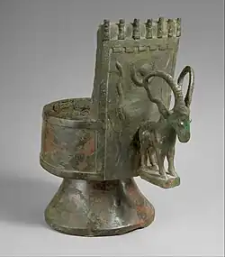 Incense burner (Pre-Islamic South Arabian); c. mid-1st millennium&nbsp;BC; bronze; height: 27.6&nbsp;cm; Metropolitan Museum of Art[16]