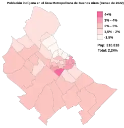 Image 21Population of Indigenous people in Greater Buenos Aires according to the 2022 census. (from Indigenous peoples in Argentina)