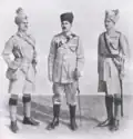 Indian Officers. L to R: Jemadar Feroz Khan, Subadar Ganesha Ram Bahadur OBI IDSM, Subadar Mul Singh. Jemadar Khan is in Field Service Order, Subadar Ram is in Review Order, and Subadar Singh is in Drill Order.[25]