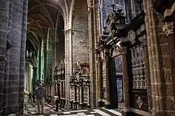 Elaborate stone and marble naves inside the upper church
