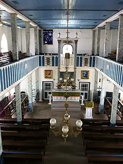 Pulpit altar at balcony level, St. Peter Lutheran, Serbin, Texas