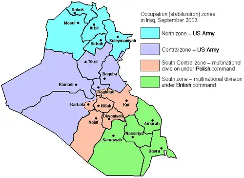 Image 41Occupation zones in Iraq in September 2003 (from History of Iraq)