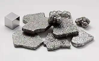 Pure iron chips with an iron cube
