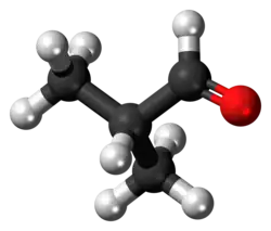 Ball-and-stick model of the isobutyraldehyde molecule