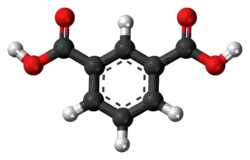 Ball-and-stick model of the isophthalic acid molecule
