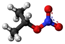 Ball-and-stick model of the isopropyl nitrate molecule