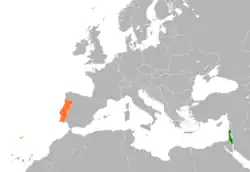 Map indicating locations of Israel and Portugal