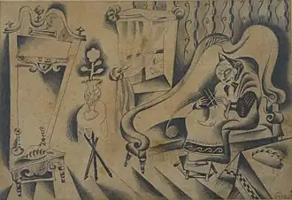 Interior with Knitting Woman