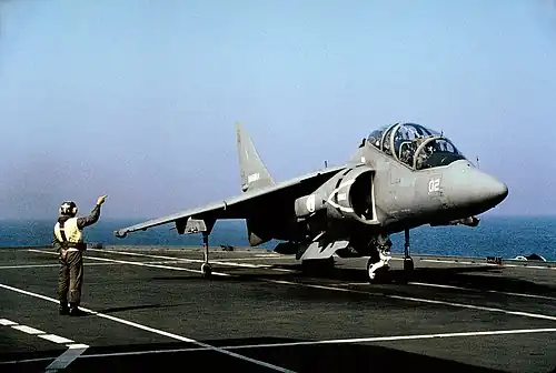 Italian Navy TAV-8B Harrier II aboard Giuseppe Garibaldi aircraft carrier.