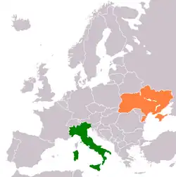 Map indicating locations of Italy and Ukraine