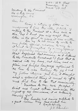 Letter to the White House following the first fireside chat