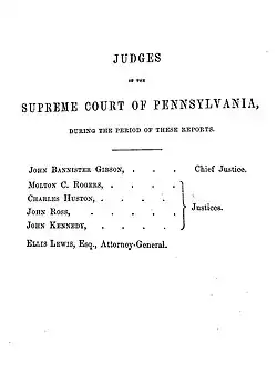 Frontispiece of published opinions of the Pennsylvania Supreme Court ca. 1831 showing Gibson as Chief Justice