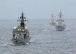 Hiei, Ashigara and USS&nbsp;Curtis Wilbur underway on 17 November 2009