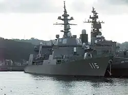 JS Akizuki at Yokosuka preparing for observing ceremony on 6 October 2012.