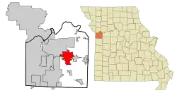 Location of Blue Springs, Missouri