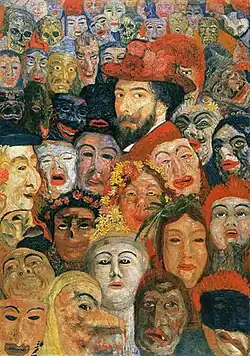 Self-Portrait with Masks (1899), oil on canvas, 117 × 82&nbsp;cm, Menard Art Museum, Komaki