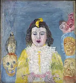 Girl with Masks or Eucharist (1921), oil on canvas, 57.2 × 52.5&nbsp;cm, Städelsches Art Institute and Urban Gallery, Frankfurt