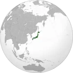 Projection of Asia with Japan's Area colored green