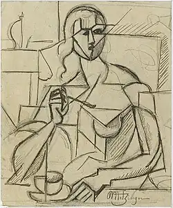Jean Metzinger, 1911, Étude pour "Le Goûter" (Study for Tea Time), graphite and ink on paper, 19 x 15&nbsp;cm, Musée National d'Art Moderne, Centre Georges Pompidou, Paris. Exposició d'Art Cubista, 1912