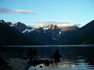 North aspect of Lady Peak (right of center) viewed from Jones Lake