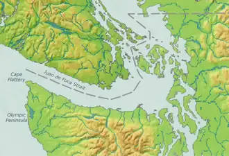 Whidbey Island is located in Strait of Juan de Fuca
