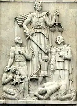 Lady Justice bas relief by Stanislav Suva; Sculptor Lajoš Biró