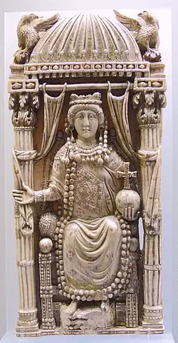 Diptych Leaf with a Byzantine Empress; 6th century; ivory with traces of gilding and leaf; height: 26.5&nbsp;cm; Kunsthistorisches Museum (Vienna, Austria)[124]