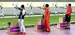 The Men's ISSF 10 meter air pistol final in the 2012 Summer Olympics