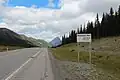 Highwood Pass from Alberta Highway 40, with a popular sign citing elevation