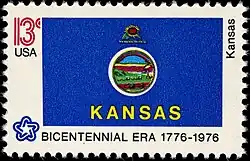 The Kansas state flag as depicted in the 1976 bicentennial postage stamp series.