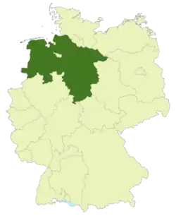 Map of Germany:Position of Lower Saxony highlighted