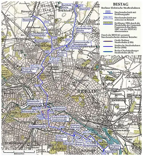Map of the BESTAG tram network