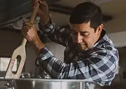 Keith Villa brewing a beer in his pilot brewery