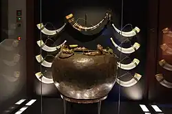 Cauldron with drinking horns