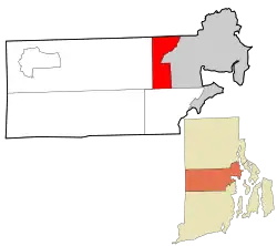 Location in Kent County and the state of Rhode Island.