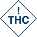 A blue symbol with an exclamation point inside and the letters "THC" underneath
