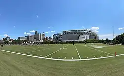 Kettering Health Bengals Practice Fields, where the Cincinnati Bengals practice, with Paycor Stadium in the background