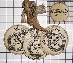 Ceramic tokens functioning as season tickets for admission to the theatre