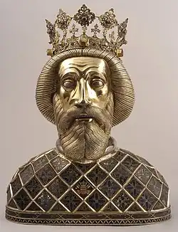 Medieval herm of King Saint Ladislaus of Hungary that contains his skull; currently in the Cathedral Basilica of Győr