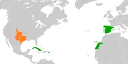 Map indicating locations of Spain and Republic of Texas