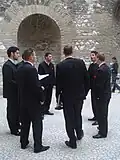 A klapa group performing music inside the Vestibule