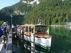 An electric passenger launch at Schönau on the lake